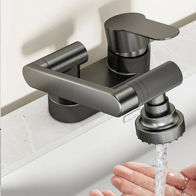 Double Hole Faucet with 360° Rotating Water Mixing Valve Tap
