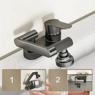 Double Hole Faucet with 360° Rotating Water Mixing Valve Tap