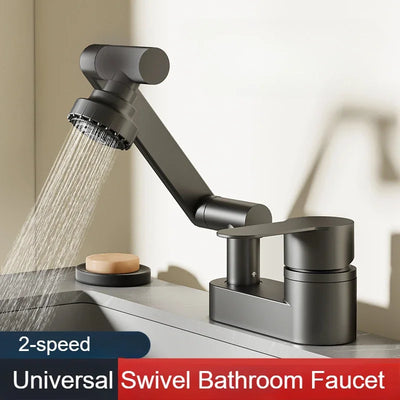 Double Hole Faucet with 360° Rotating Water Mixing Valve Tap