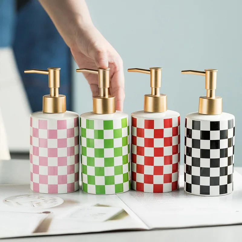 Fashionable Checkerboard Ceramic Soap Dispenser