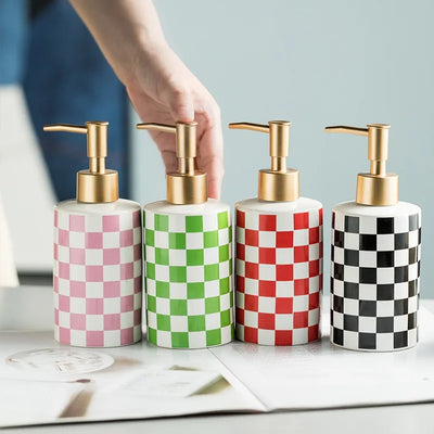 Fashionable Checkerboard Ceramic Soap Dispenser