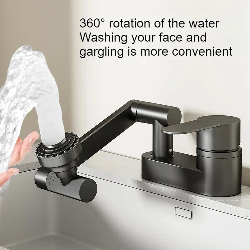 Double Hole Faucet with 360° Rotating Water Mixing Valve Tap