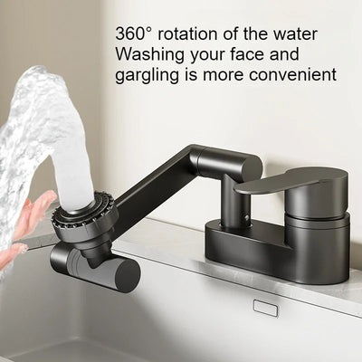 Double Hole Faucet with 360° Rotating Water Mixing Valve Tap