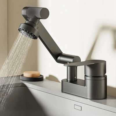 Double Hole Faucet with 360° Rotating Water Mixing Valve Tap