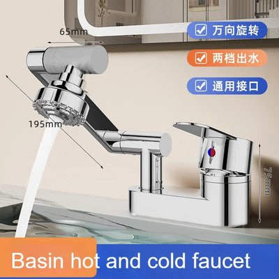 Double Hole Faucet with 360° Rotating Water Mixing Valve Tap