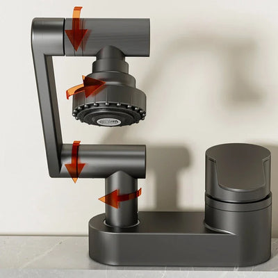 Double Hole Faucet with 360° Rotating Water Mixing Valve Tap