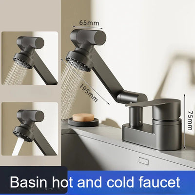 Double Hole Faucet with 360° Rotating Water Mixing Valve Tap